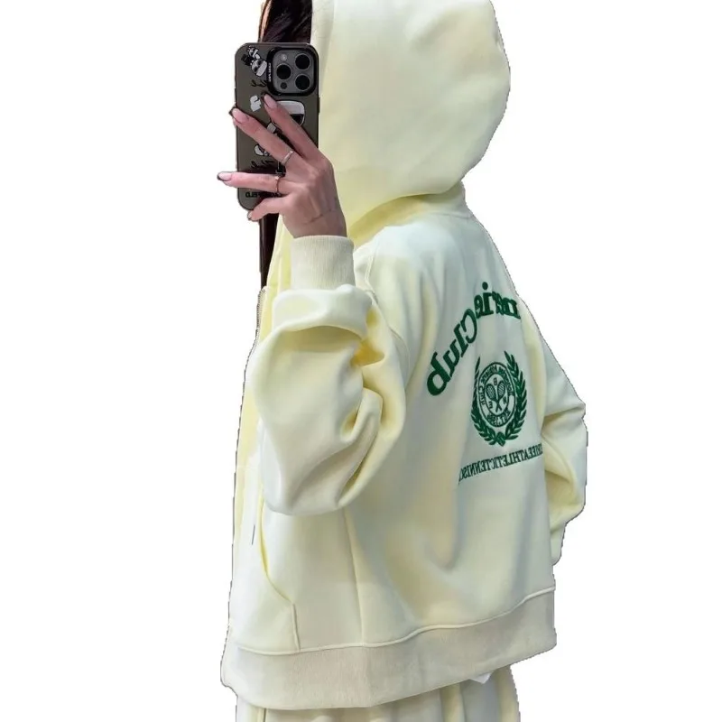 طقم مكون من قطعتين من سويت شيرت بتصميم مطرز بغطاء للرأس وملابس غير رسمية طقم ملابس رياضية للربيع والصيف موديل جديد للسيدات #5