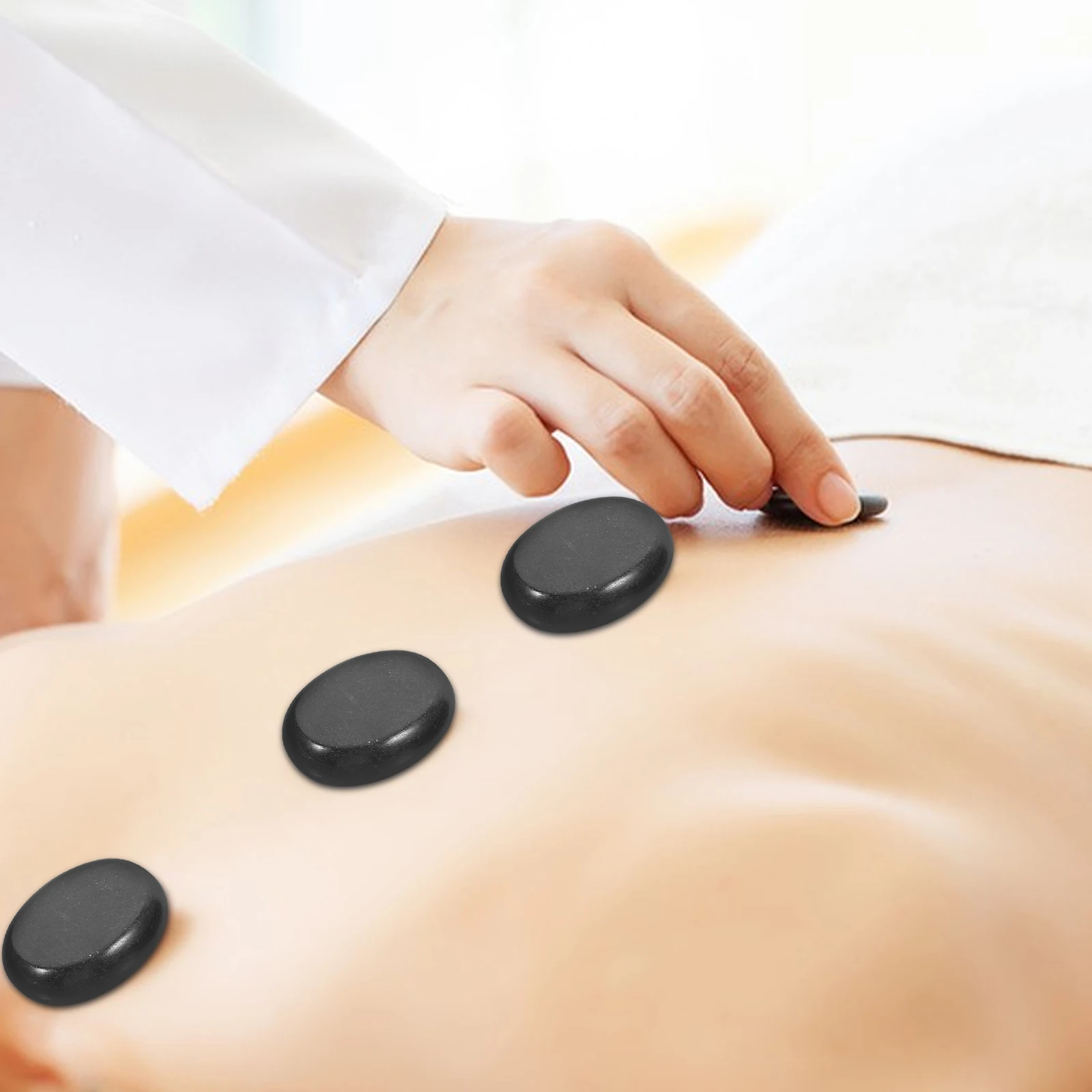 

Volcanic Stone Massage Set 3 Pcs Black Basalt Rocks for Face Body Therapy Hot Cold Spa Tool Pain Relief