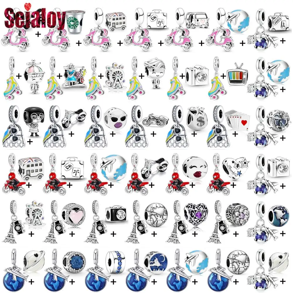 Seialoy 2pcs/lot Electric Bicycle Motorcycle Charm Earth Beaded Multicolor Oller Skates Airplane Pendant DIY Beacelets Accessory