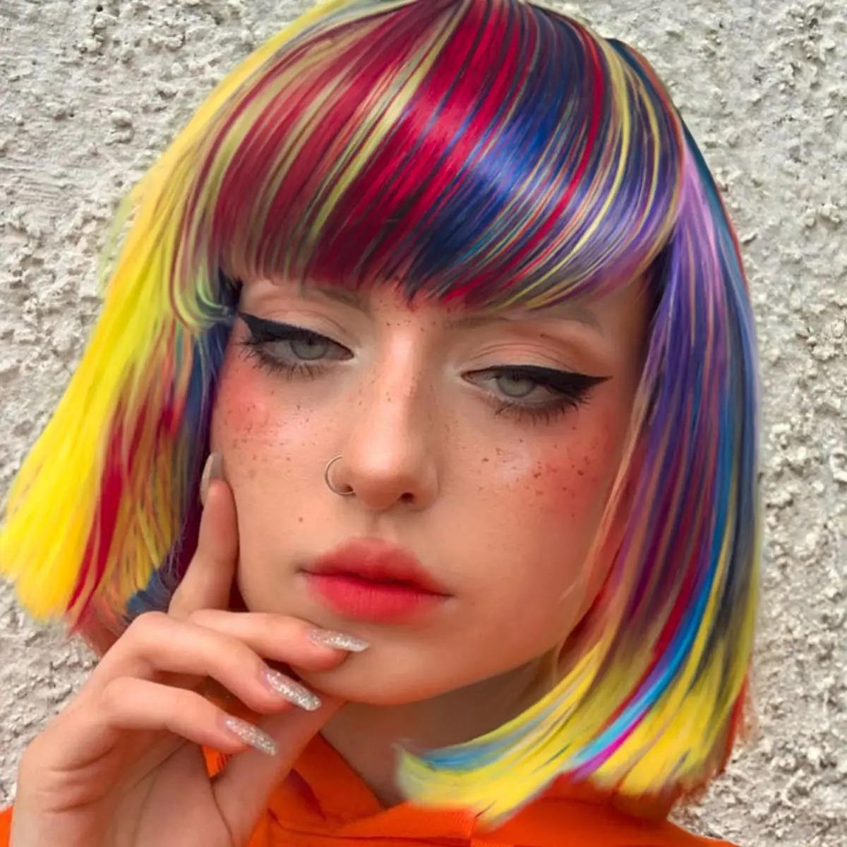 2024 New Fashion Hot Selling Rainbow Color Bob Party Wig For Women Halloween Party Cosplay