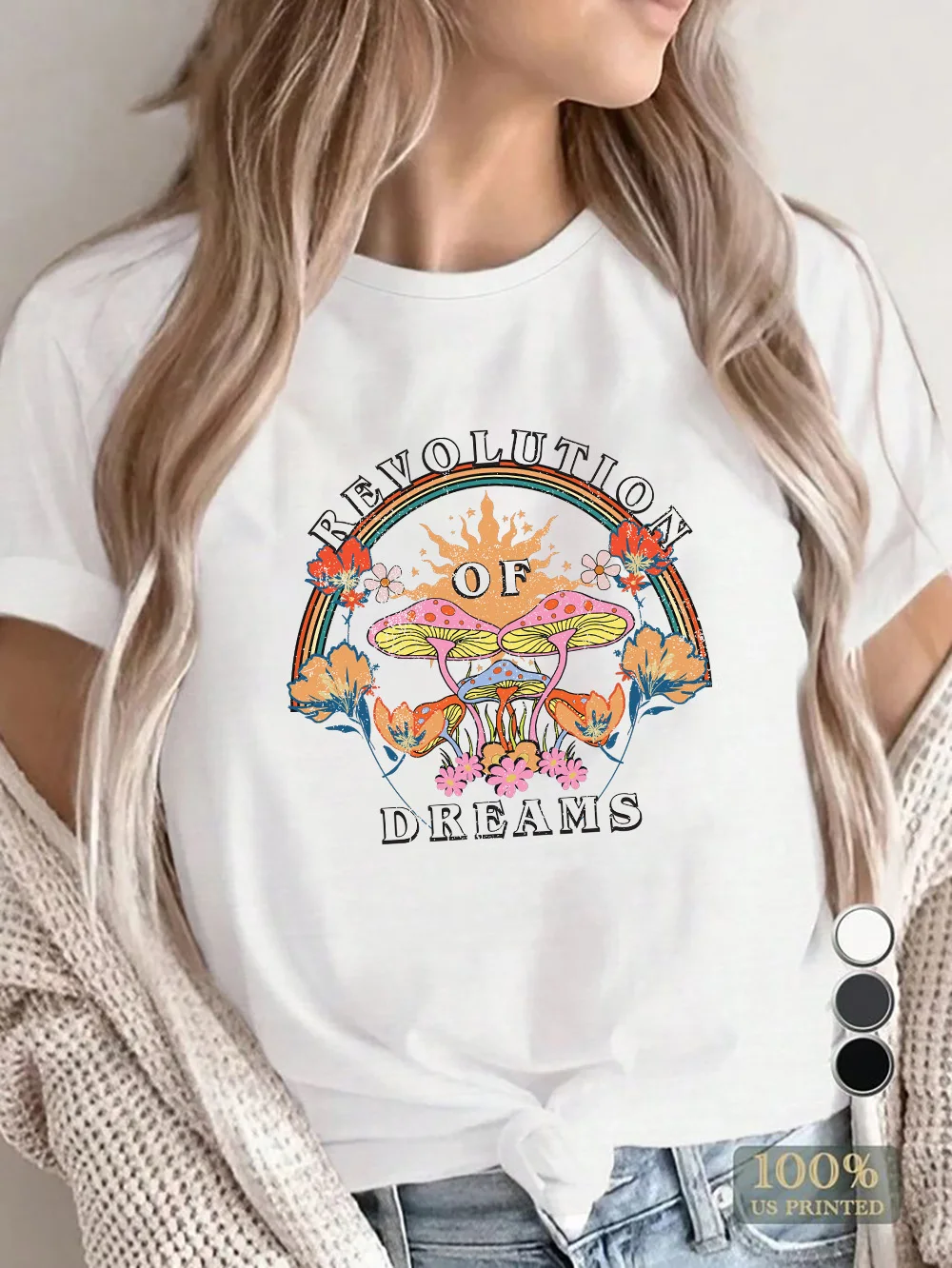 

Revolution of Dreams Mushroom Graphic Tee 100% Cootton Summer Fashion Casual Girl Women's T-Shirt Short Sleeves Birthday Gifts