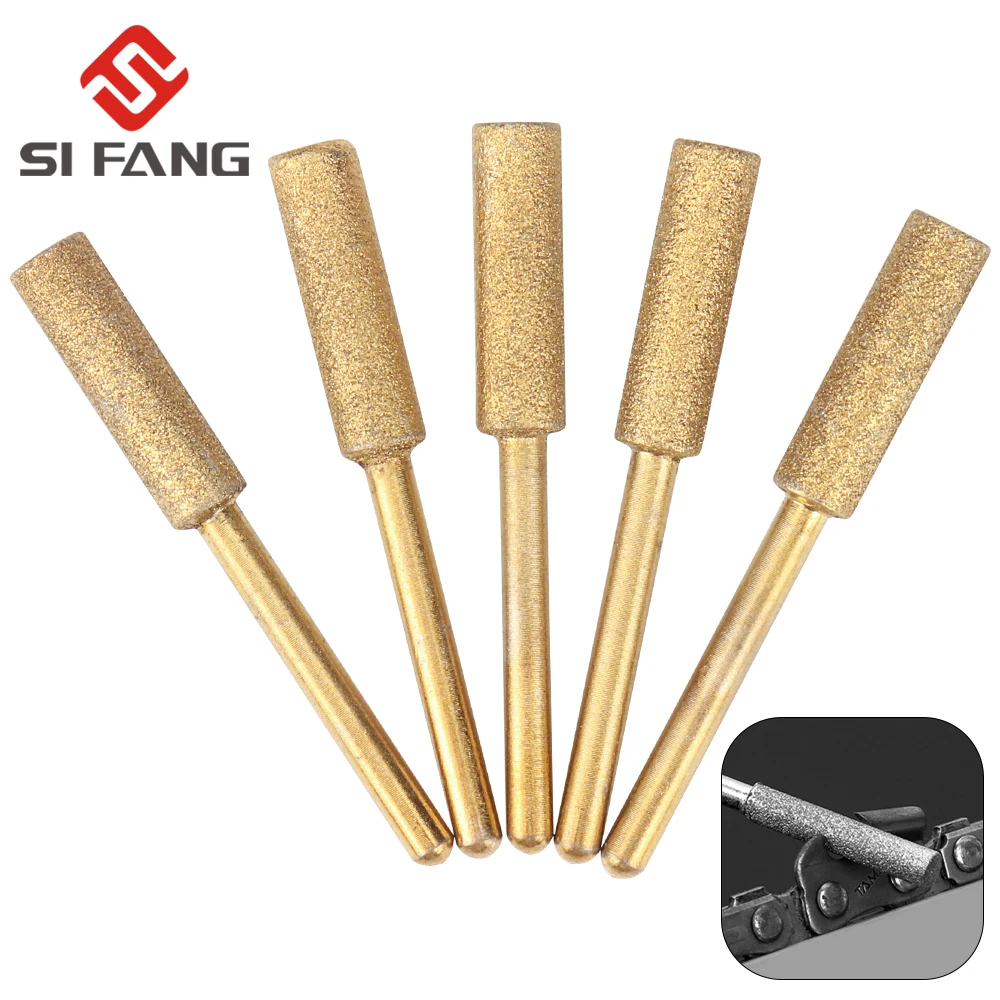 5/12pcs Diamond Coated Cylindrical Burr 4.0mm 4.8mm Chainsaw Sharpener Stone File Chain Saw Sharpening Carving Grinding Abrasive