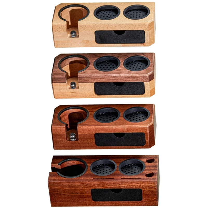 Coffee Tamper Station Multifuntional Wood Tamping Stand with Drawer Support Base for Baristas Restaurant Coffee Tool