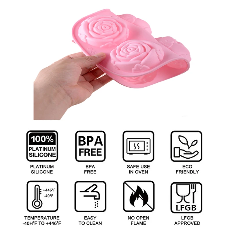 6 cavità fiore di rosa stampo in Silicone per uso alimentare torta antiaderente stampo per cioccolato caramelle Cupcakes budino muffin cubetti di