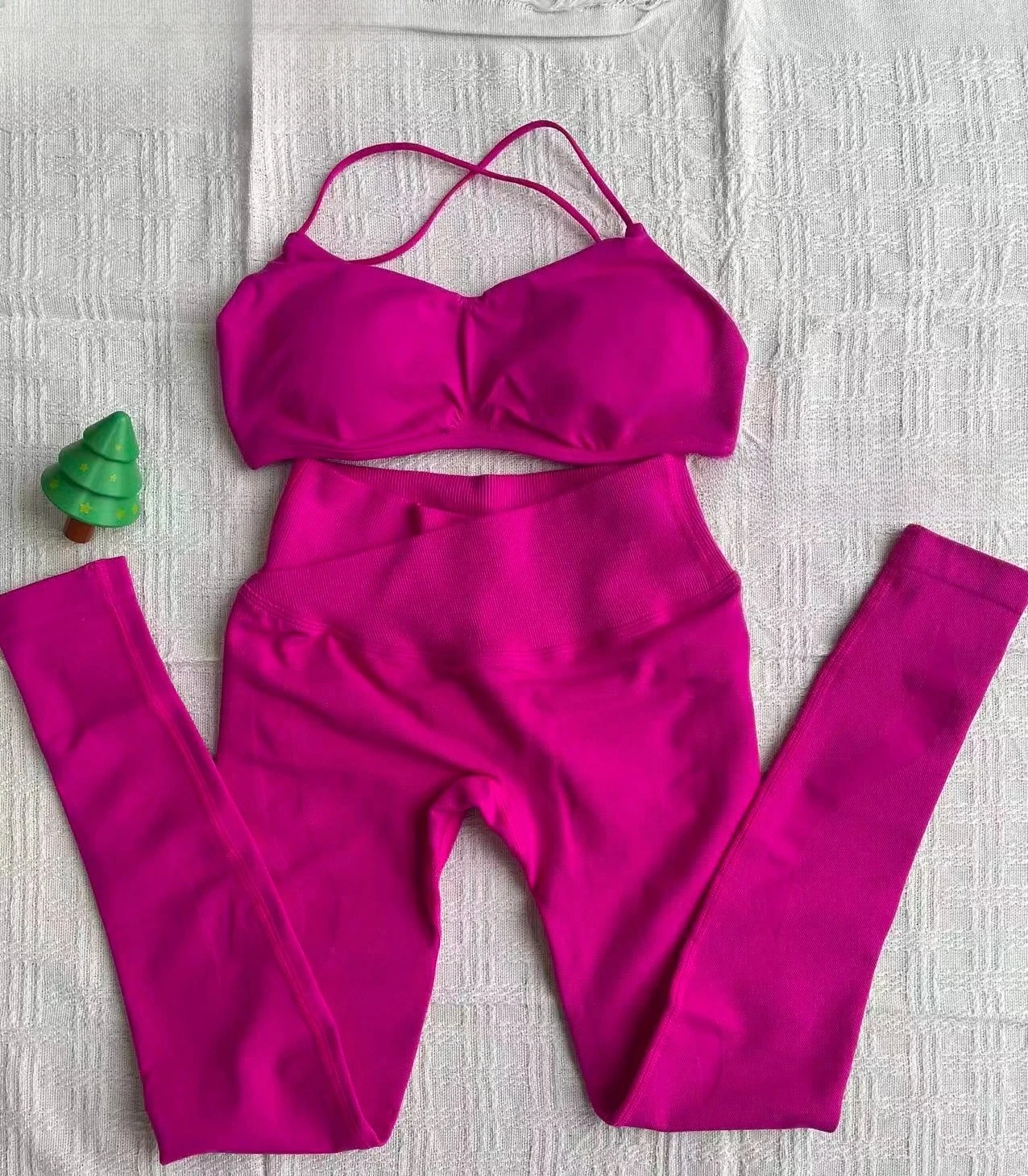 NO logo Vision Sports Bra backless long sleeved shawl+cross waist sports  with pleats raised hips and low waist fitness pants