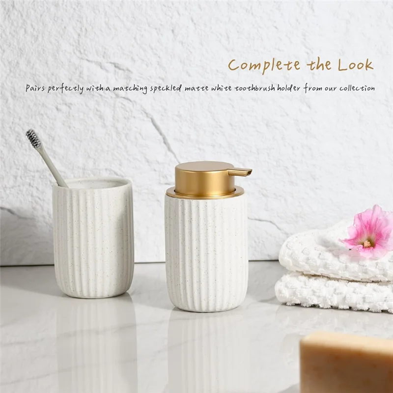 

AT44-Speckled Matte White Foam Soap Dispenser Refillable Pump With Golden Top Elegant Foaming Dispenser Bathroom Accesso