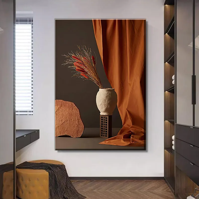Warm-Tone Still Life Art Print - Rust Orange Textured Wall Decor for Living Room Bedroom, High-Quality Printed Poster, Unframed