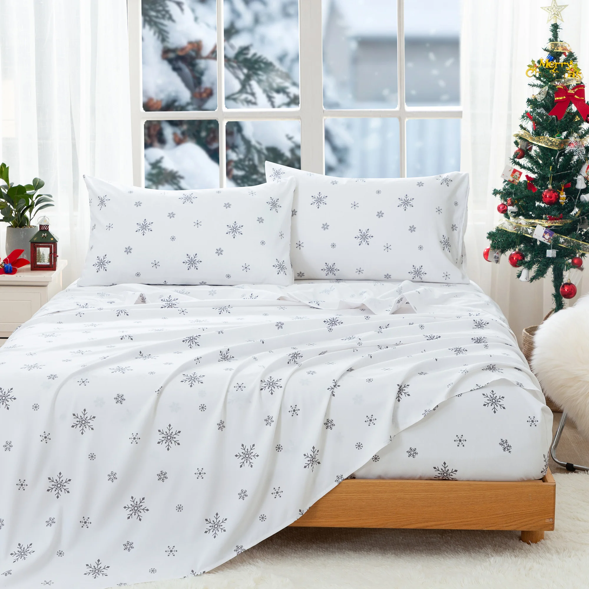 Snowflake Duvet Cover Set Winter Theme Christmas Illustration Cold Weather Season Twin Bedding Set King Size Soft Quilt Cover