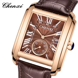 CHENXI 8216 Casual Quartz Watches for Men Classic Square Dial Waterproof Leather Strap Simple Calendar Business Men's Wristwatch