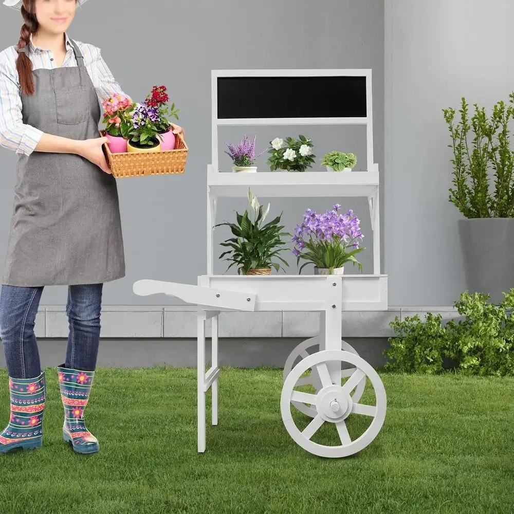 3-Tier Rolling Cart with Wheels, White, for Potted Plants and Storage Display