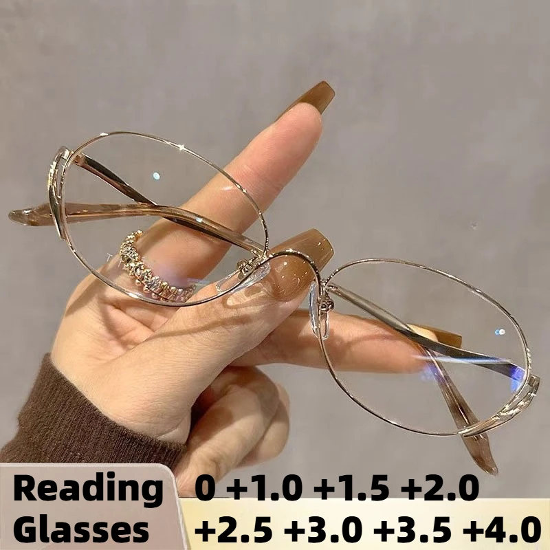 

Новые очки для пресбиопии в овальной оправе с защитой от синего света, сверхлегкие очки для чтения высокой четкости с диоптриями от 0 до +4,0
