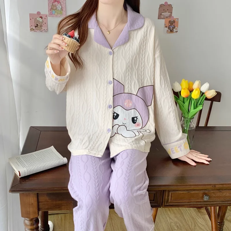 Sanrio Kulomi Pyjama Herbst neue Baumwolle Langarmhose zweiteiliges Set Mädchen und Kinder Cartoon Casual Lounge wear Set