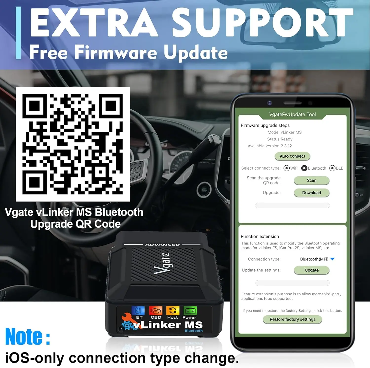 vLinker MS Bluetooth OBD2 Scanner for iPhone, Android, Windows - Supports CAN Protocols