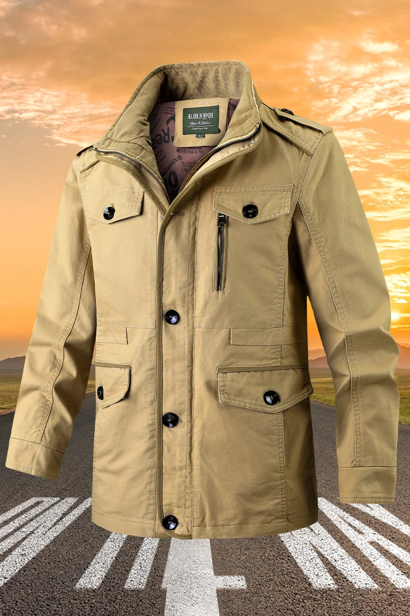 

Men's Military Jacket Washed Cotton Hooded Coat Men Windproof Wear-Resistant Multi-pocket Windbreaker Jackets Clothing