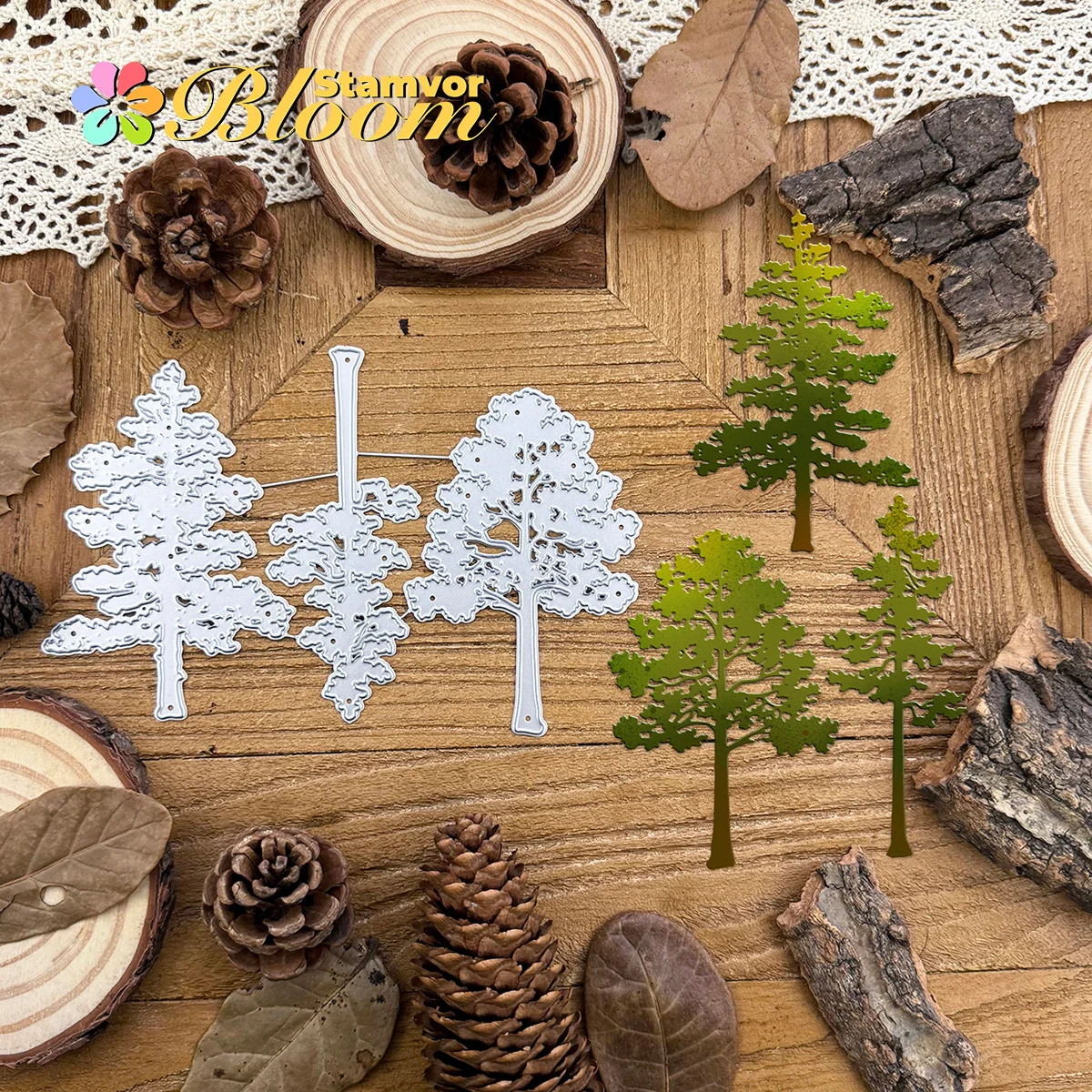 Retro Herbst und Winter Kiefern Silhouetten Metall Stanzformen Scrapbooking dekorative Prägung