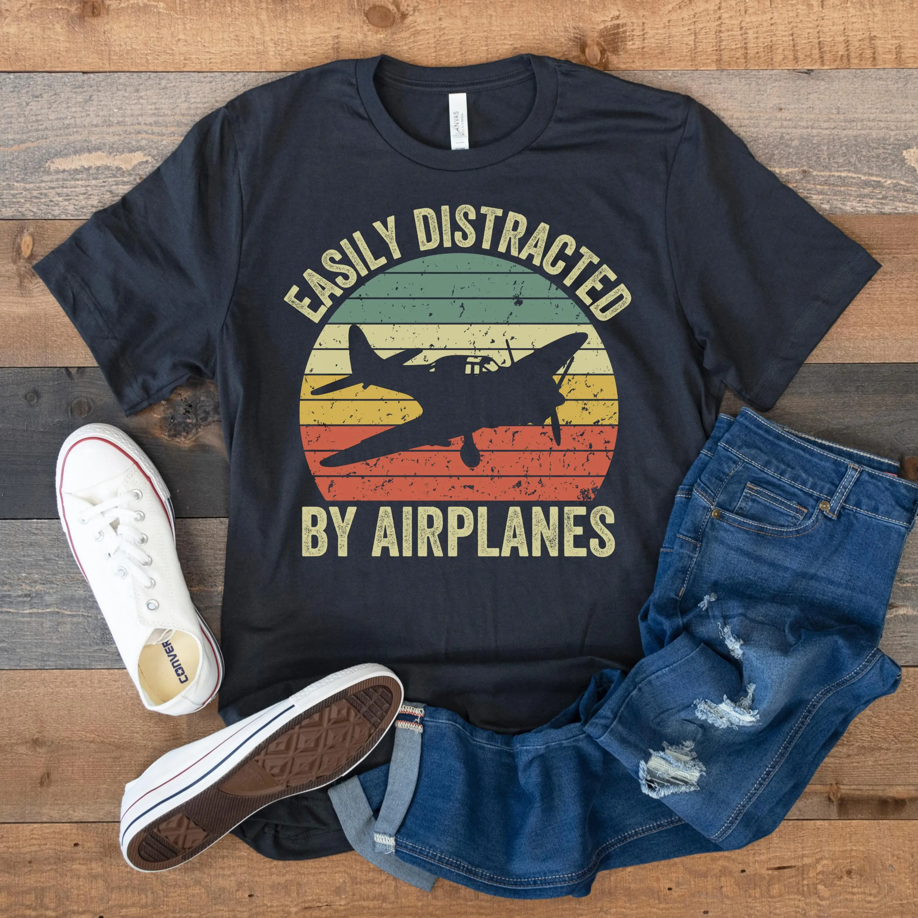 Easily Distracted By Airplanes Summer Men's Tracksuit T-shirt Harajuku Pullovers Short-sleeved Tops Cotton Casual Sportswear
