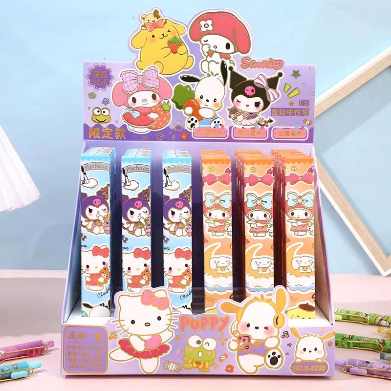 24pcs/lot Sanrio Kitty Keroppi Gel Pen Melody Kuromi 0.5mm Black ink Neutral Pens Promotional Gift Office School Supplies