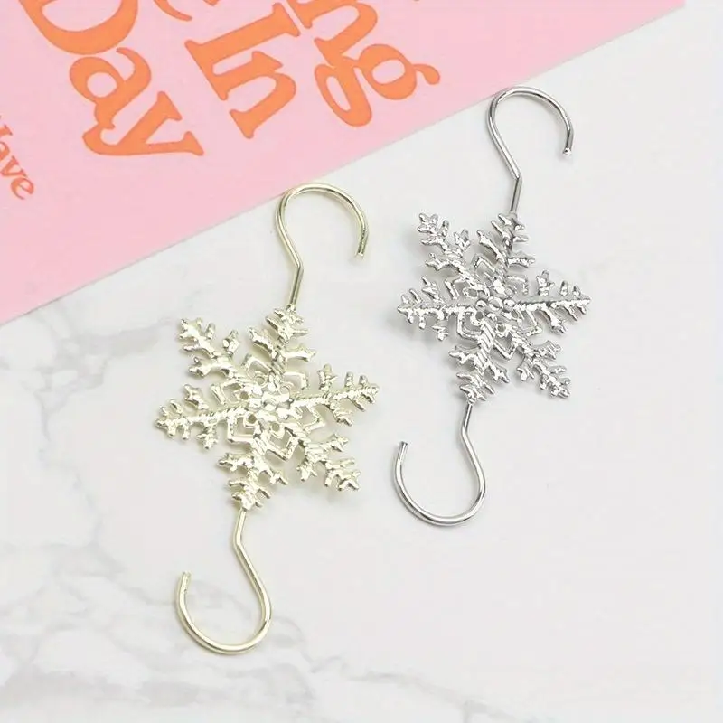 Gold Silver Christmas Snowflake Hooks Xmas Tree Ornament Hangers For Home Holiday Party Decoration Storage Festive Supplies