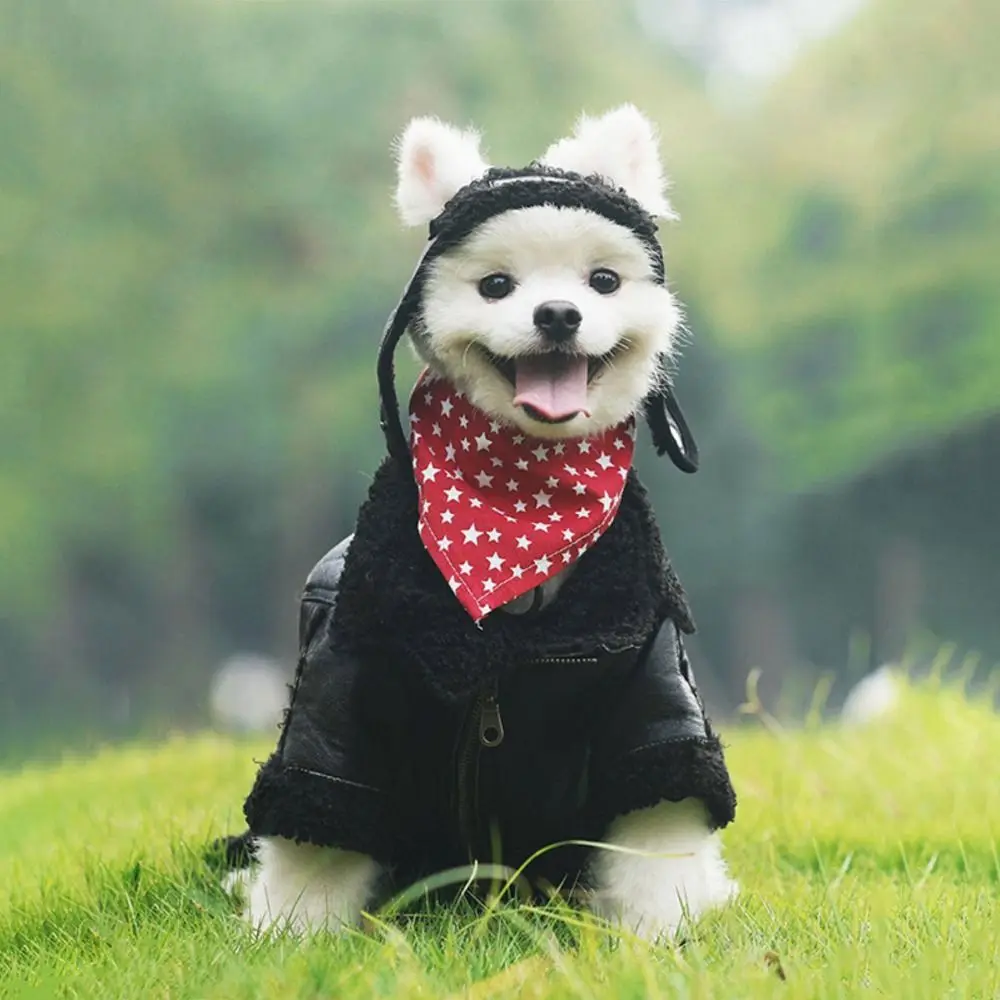 Pet Accessories Thickened Dog Leather Jacket Coat Warm Windproof Dog Motorcycle Jacket Velvet Winter Pet Clothes Photograph