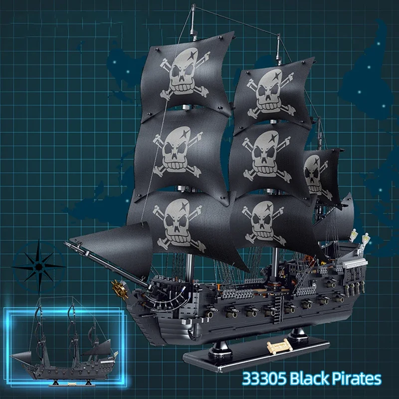3839 قطعة سفينة القراصنة اللؤلؤة السوداء اللبنات العاصفة شبح نموذج باخرة الجمعية ألعاب الطوب سطح المكتب الديكور هدايا عيد الاطفال