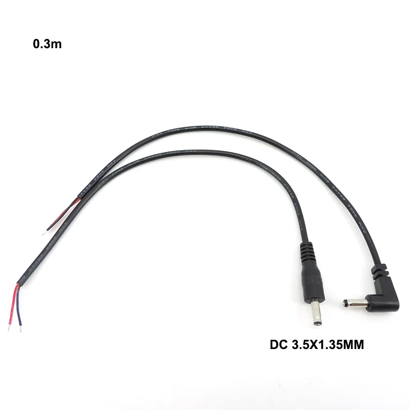 직선형 직각 이블로우 전원 공급 장치 커넥터 케이블, 플러그 코드 주석 도금 끝, DIY 수리 L, 30cm, 2 코어 핀, DC MALE, 3.5mm x 1.35mm