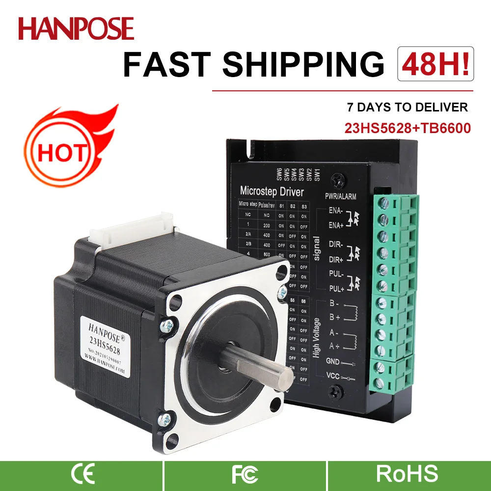 HANPOSE NEMA23 stepper motor 23HS5628+ TB6600 driver 9-42V controller 2.8A 126N.CM  For 3D Printer cnc stepper motor kit