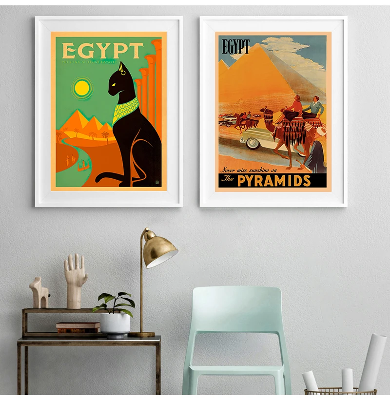 Retro Travel to Africa Egypt Canvas Painting Vintage Wall Pictures Kraft Posters Coated Wall Stickers Home Decoration Gift
