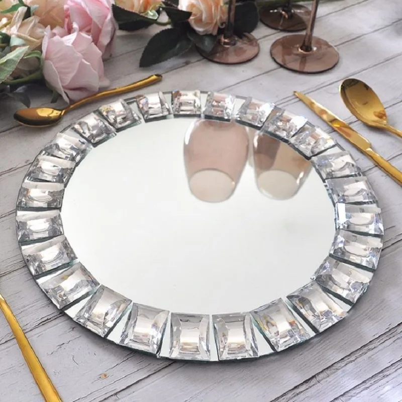 22pcsGOLd/whit/black/ Diamond Underplate acrylic  Mirror Charger Plate for Wedding Decoration Western Food Dessert Dining Disc