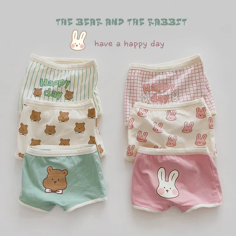 3Pcs Pack 2023 summer cute underwear alphabet cotton cartoon boys and girls underwear