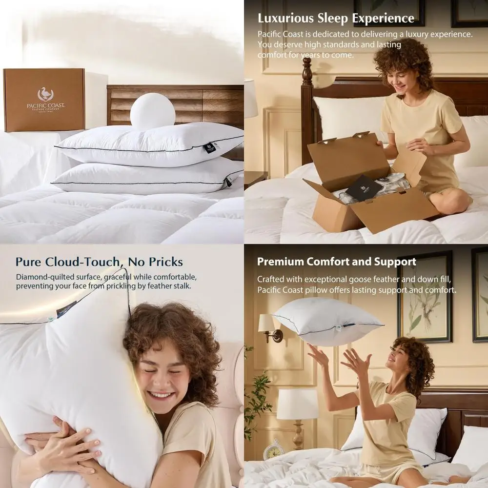 وسائد فاخرة من ريش الإوز مع غرزة ماسية، صلابة متوسطة، حجم قياسي - عبوتان