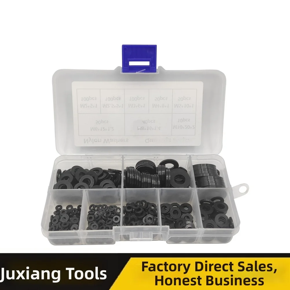 500pcs Black Flat Washers Gasket Set Assorted Sizes M2 To M10 For Hardware Repair And Assembly Projects