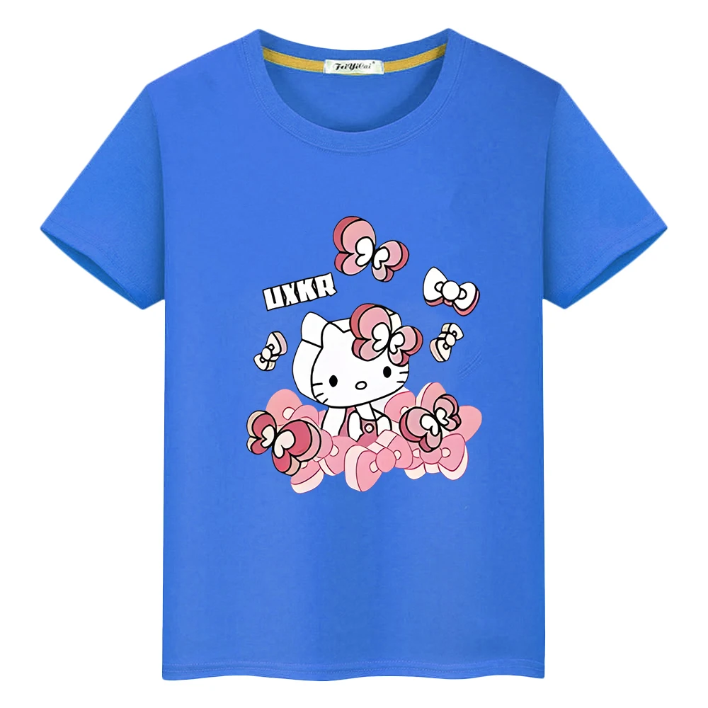 Hello Kitty Kleding Print 100% Katoenen Jongens Meisjes T-Shirt Anime Tees Zomer Tops Trots Tshirt Schattige Korte Y 2K Een Stuk Kids Cadeau Voor Kinderen