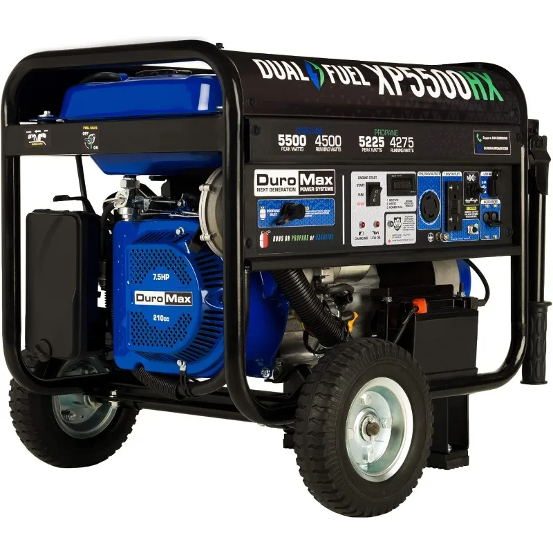 DuroMax XP5500HX Dual Fuel Portable Generator-5500 Watt Gas or Propane Powered Electric Start, Blue