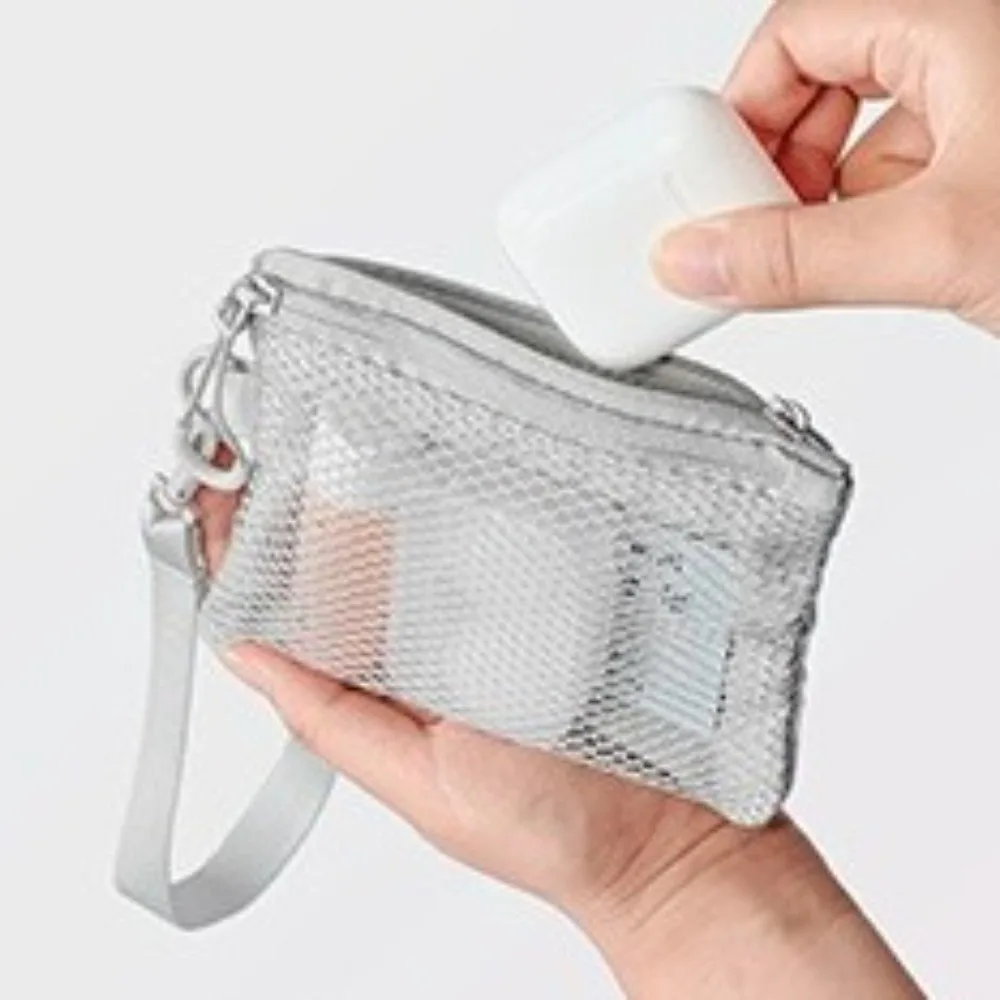 Tragbare, leichte Netz-Aufbewahrungstasche aus Polyester, einfarbig, Kosmetiktasche mit Reißverschluss, multifunktionale Make-up-Tasche, Make-up-Aufbewahrung – Detail 5
