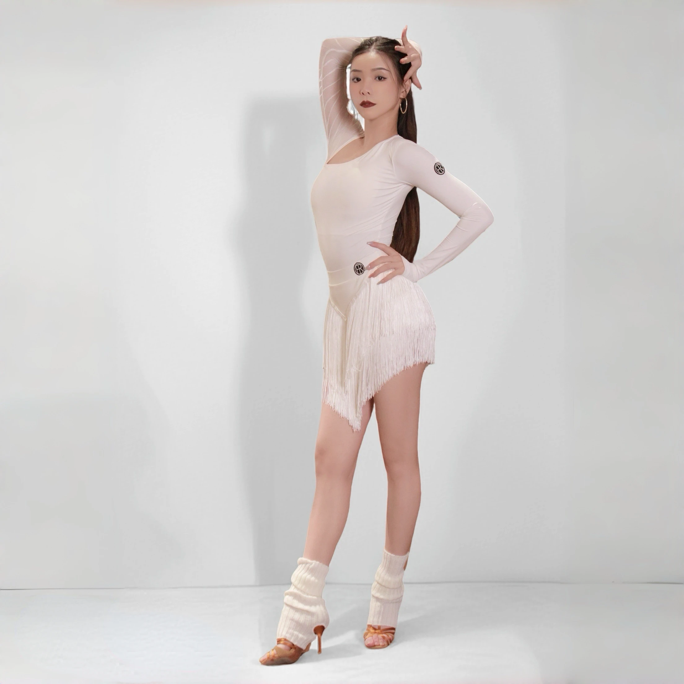 2025 Adult Female Latin Dance Slant Neck Long Sleeve Top Tassels Skirt For Women Rumba Chacha Performance Practice Wear DQL12322