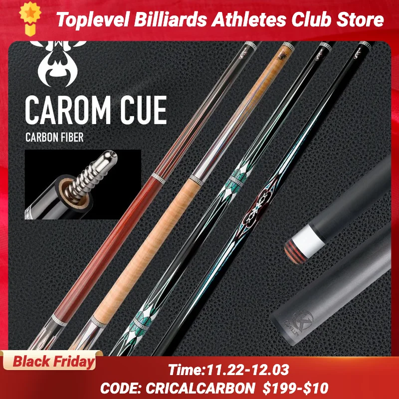 ZOKUE Carom Stick with Carbon Fiber Shaft Maple Shaft 12mm Tip 142cm Professional 3 Cushion Cue for Carom Billiard Cue