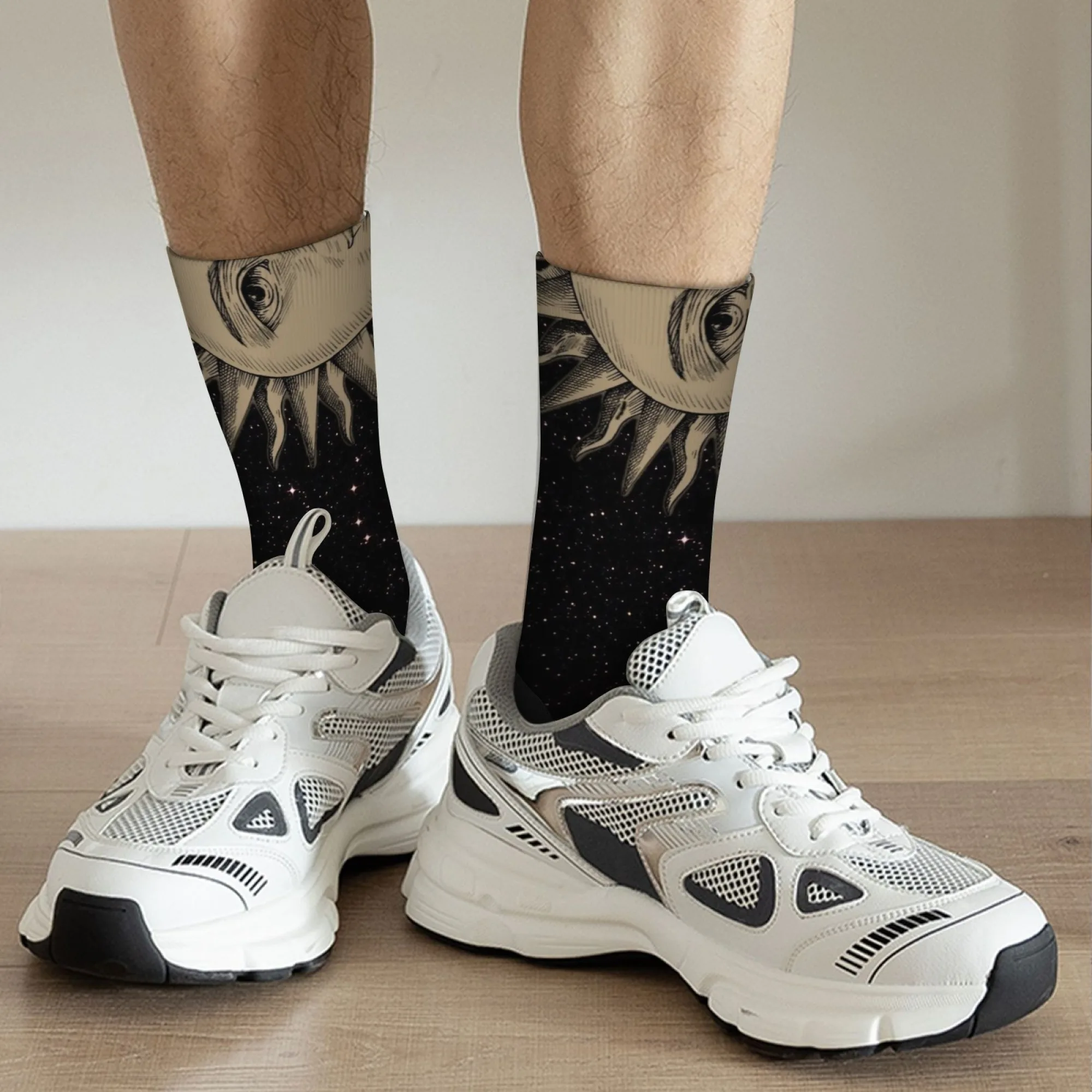 نمط عين سريالي الكل رؤية على طباعة سديم متوهجة للتلميذ ستارفيلد تصميم القوطية غالاكسي منتصف العجل الجوارب لأسلوب غامض