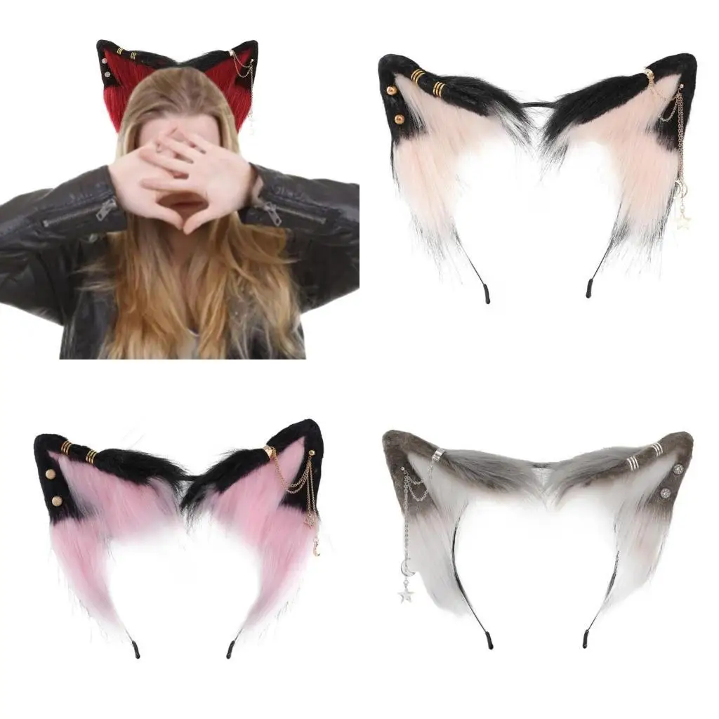 

39BB Halloween Ear Headband with Alloy Earring Punk Girls Cosplay Hairband