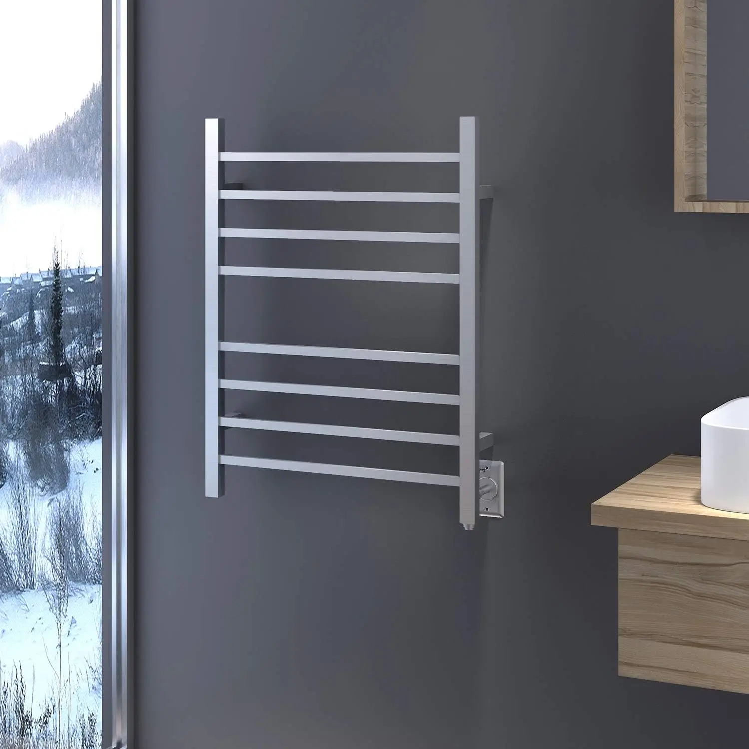 Wall-Mounted Hardwired/Plug-in Electric Towel Warmers for Bathroom, Hot Towel Rails - Brushed