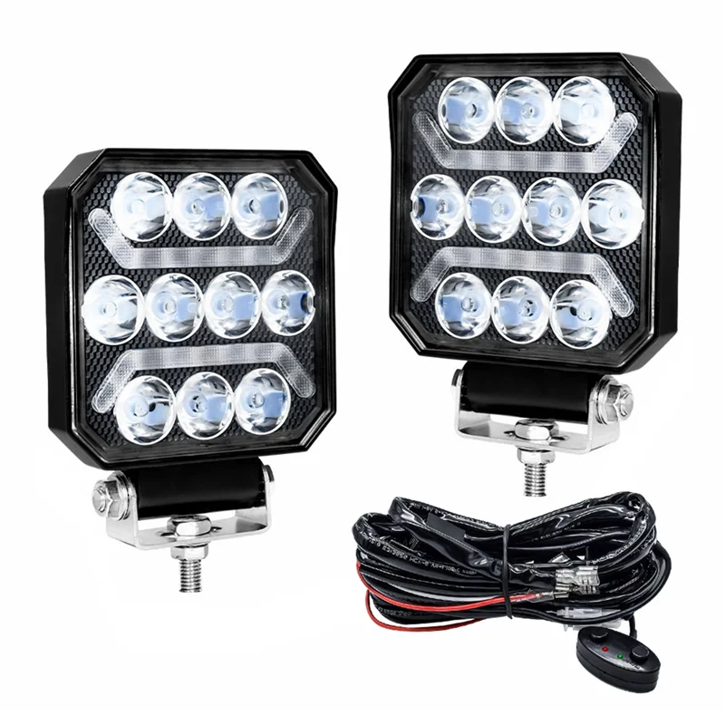 Nuovo--Luce da lavoro a LED quadrata da 4 pollici con kit cablaggio Luce di guida fuoristrada ambra bianca per camion SUV ATV Boat Pickup