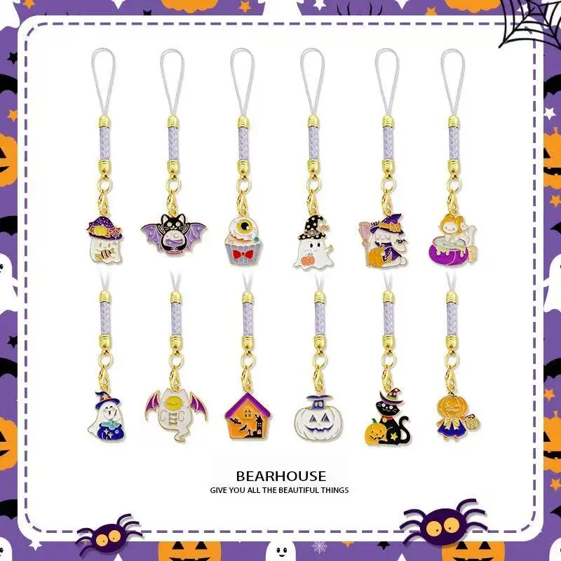 Halloween A Series Random 1pc Purple Braided Rope Keychain, Pumpkin Ghost Bag Phone Charm Gift
