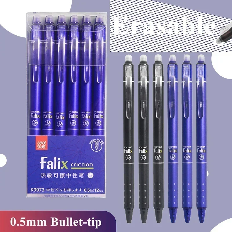 0.5mm Retractable Erasable Gel Pens Set with Refills Bullet-tip Black Blue Gel Ink Built-in Eraser Office Supply Exam Stationery