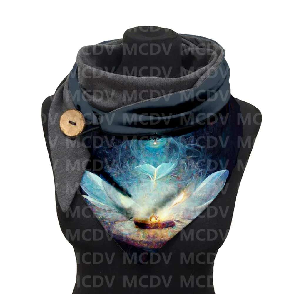 Yoga Lotus 3D Printed Warm Fleece Casual Scarf And Shawl for Women Warm and comfortable Scarf