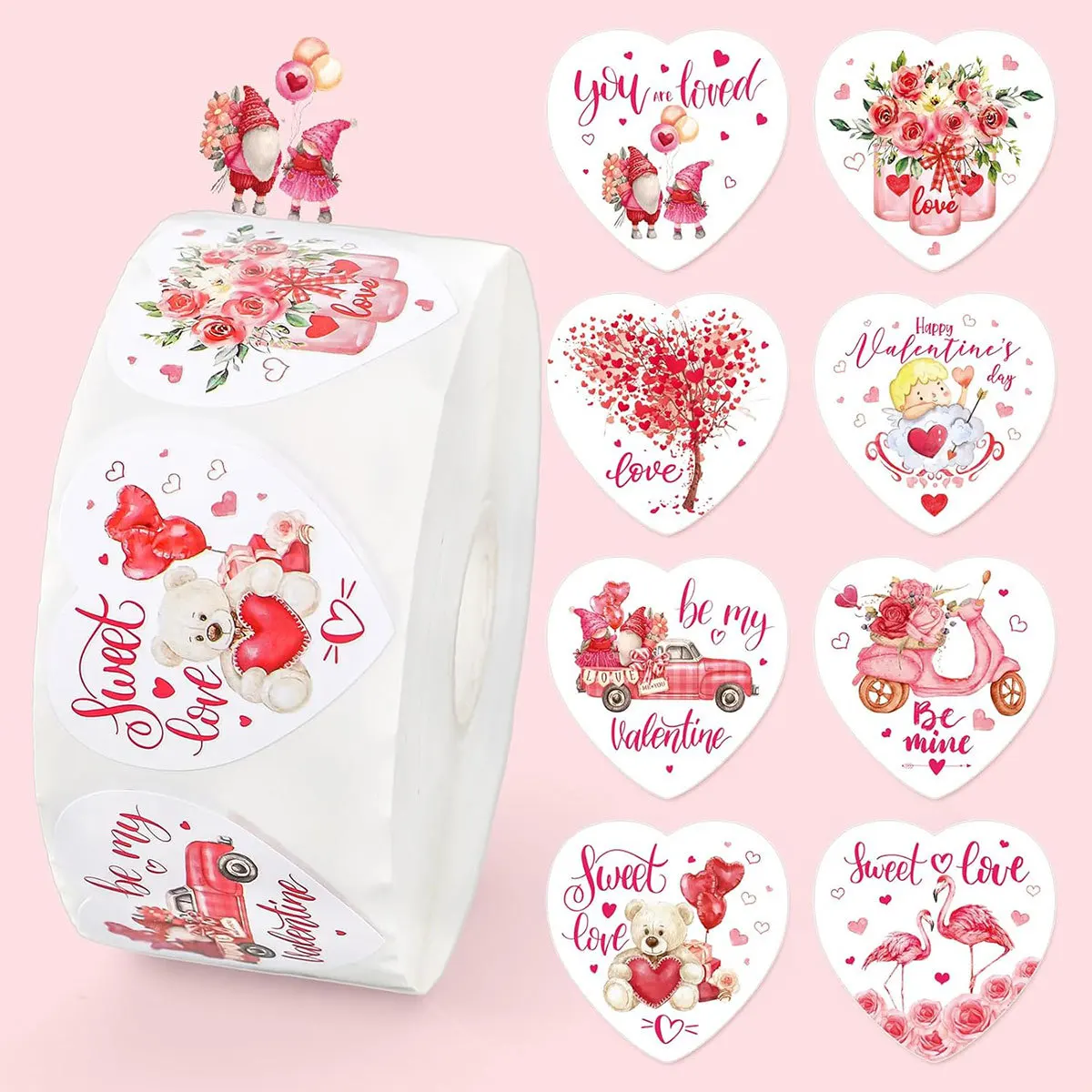 

100-500pcs Valentine's Day Stickers - 1 inch Love Heart Stickers for Wedding Party, Gifts Decoration