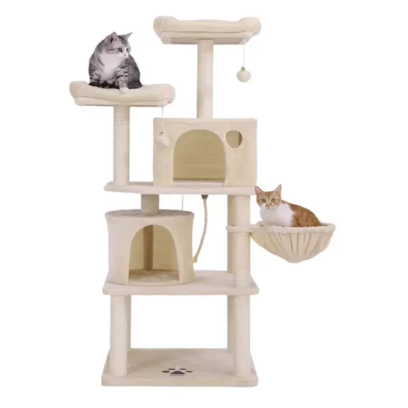 

Универсальное большое всесезонное кошачье дерево со встроенным гнездом, когтеточка для нескольких кошек, деревянная рама для восхождения, гнездо для кошачьего дерева