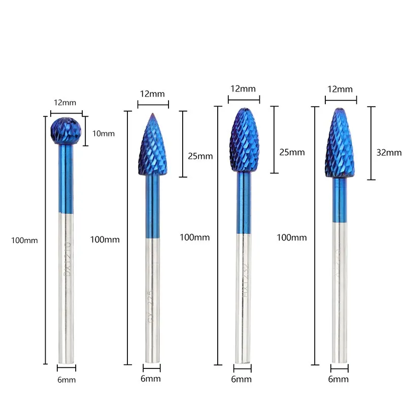 XCAN 6mm Shank Rotary File 1pc Nano Blue Coated Tungsten Carbide Rotary Burrs Bit Metal File 100mm Long File for Metal