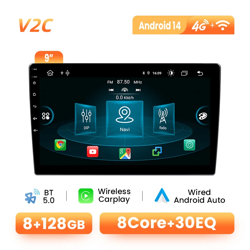 Android 14 autoradio 7/9/10 inch draadloze CarPlay Android Auto GPS 4G 128GB voor VW Fiat Renault Nissan Hyundai universeel multimedia