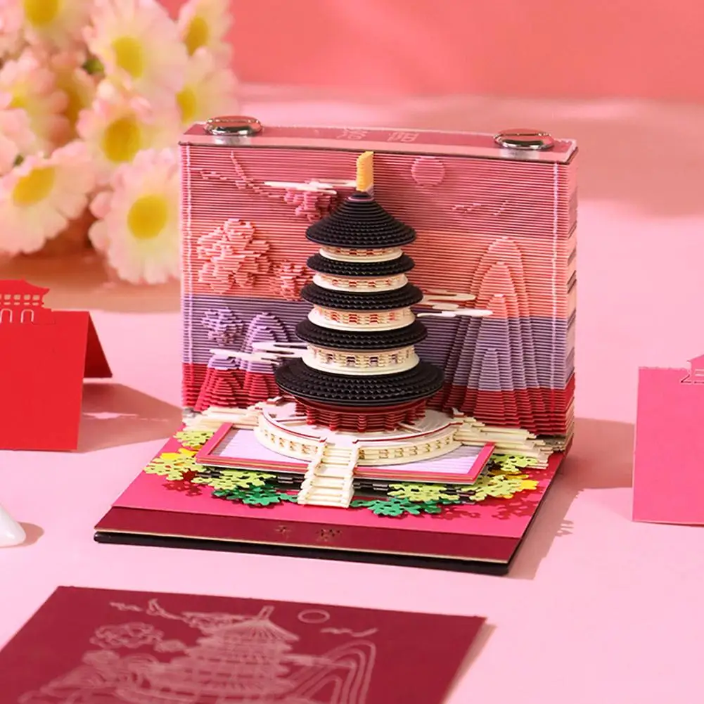 4 Arten chinesischer 3D-Kalender, Notizblock, magisches Schloss, 3D-Kalender, 3D-künstlerische Notizpapierwürfel, Memo-Geschenk, 2026-Block, Geburtstags-Notizblock R6b4 – Detail 5