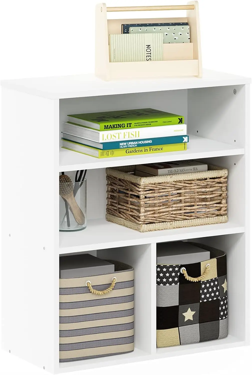

3-Tier White Bookcase with Adjustable Shelf, Modern Storage for Home Office