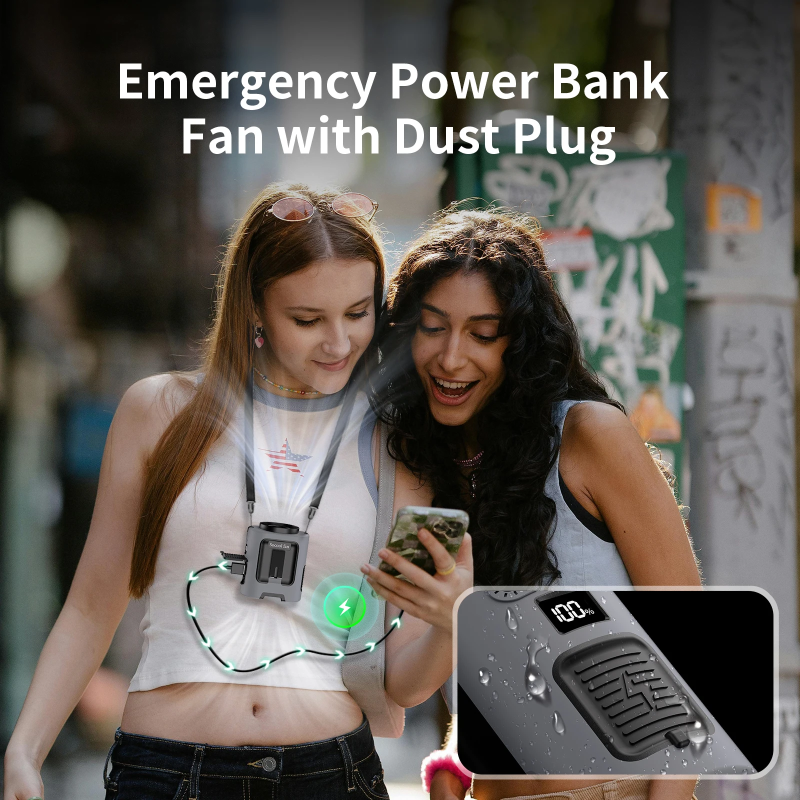 Mini-Taillenventilator, 5000 mAh, tragbarer hängender Halsventilator, 13000 U/min, 4 Geschwindigkeiten, starker Wind, mit Powerbank, LED-Beleuchtung für Arbeiten im Freien